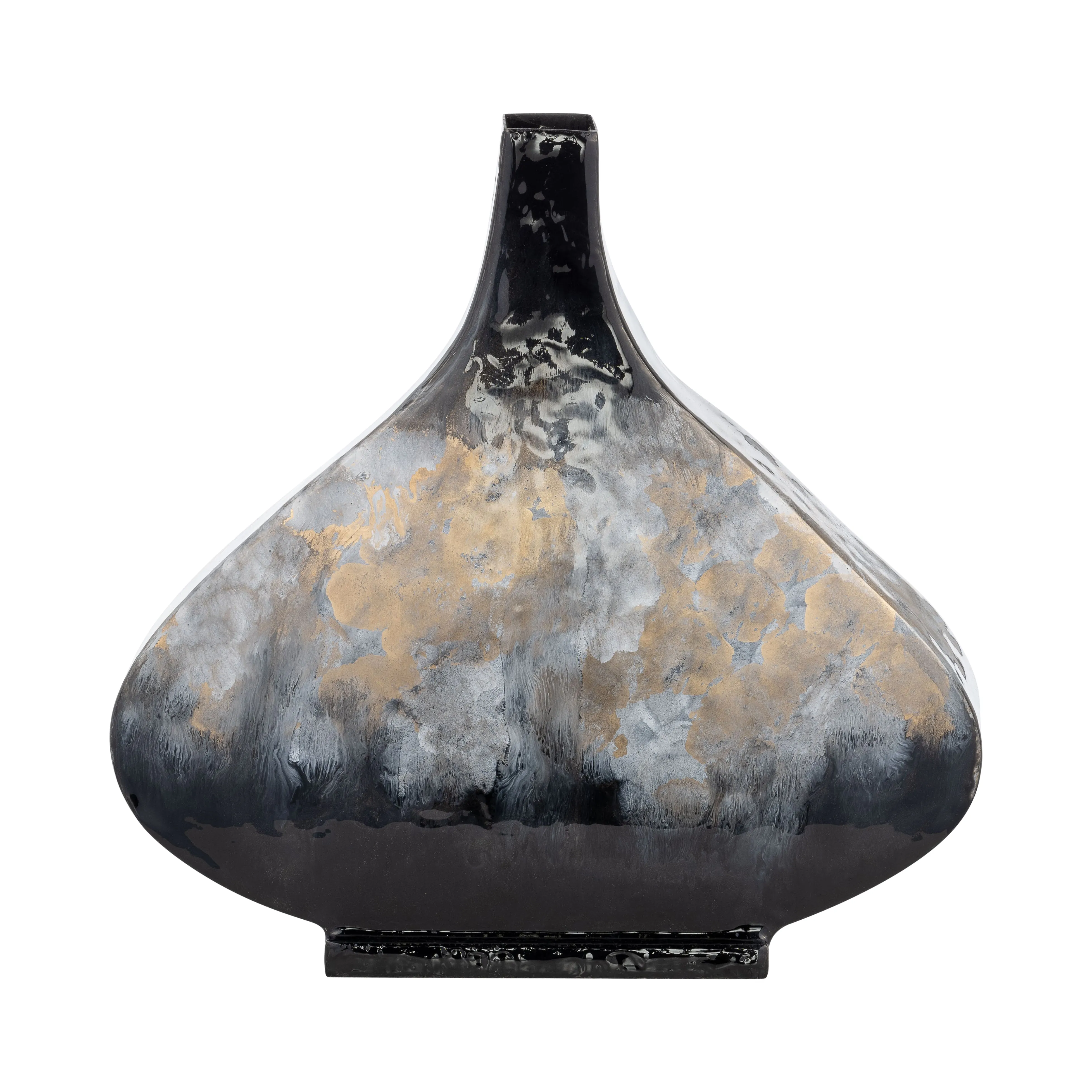 13"H METAL VASE, BLK/GLD