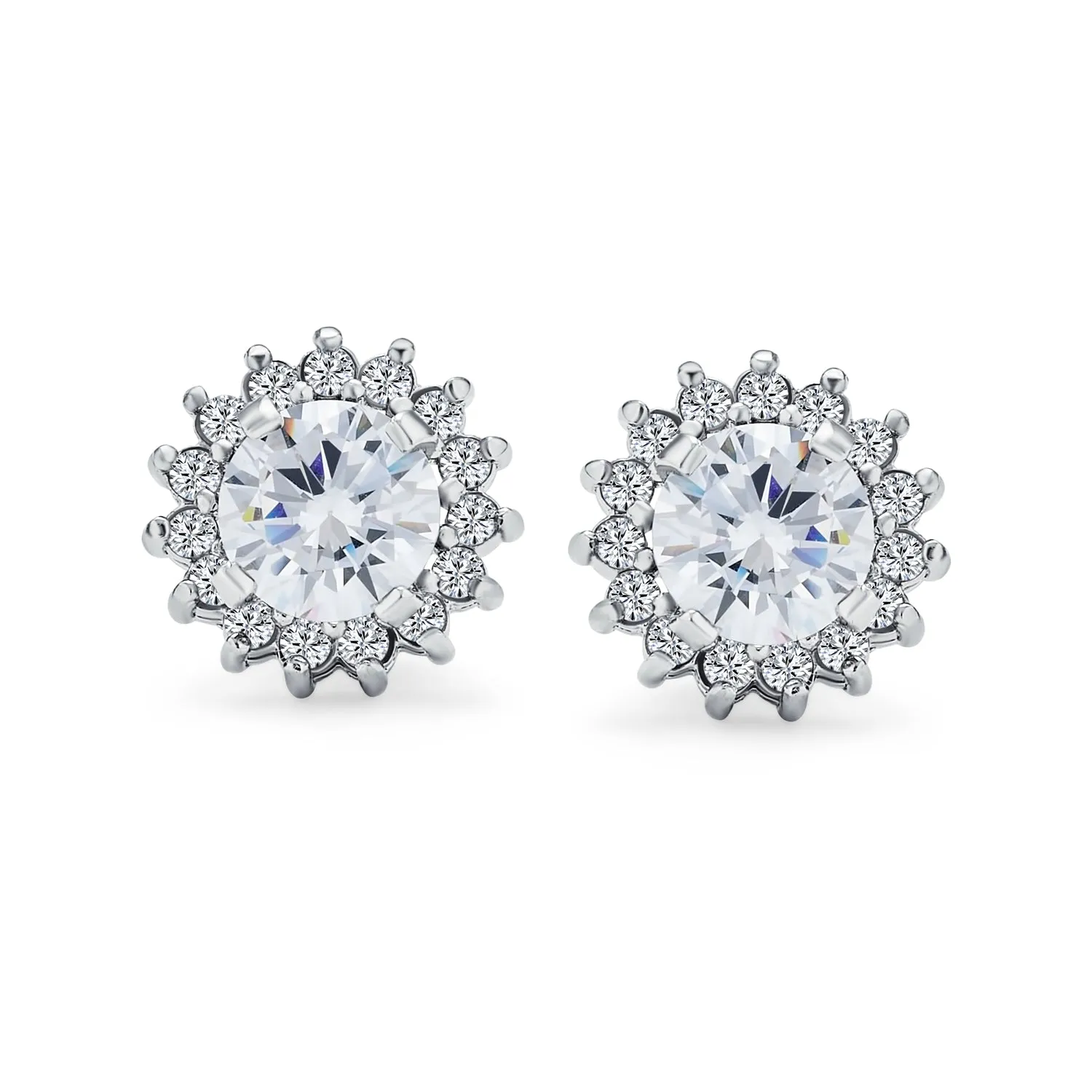 2 In 1 Earring Jacket with CZ Crown Halo & Solitaire Studs Sterling Silver