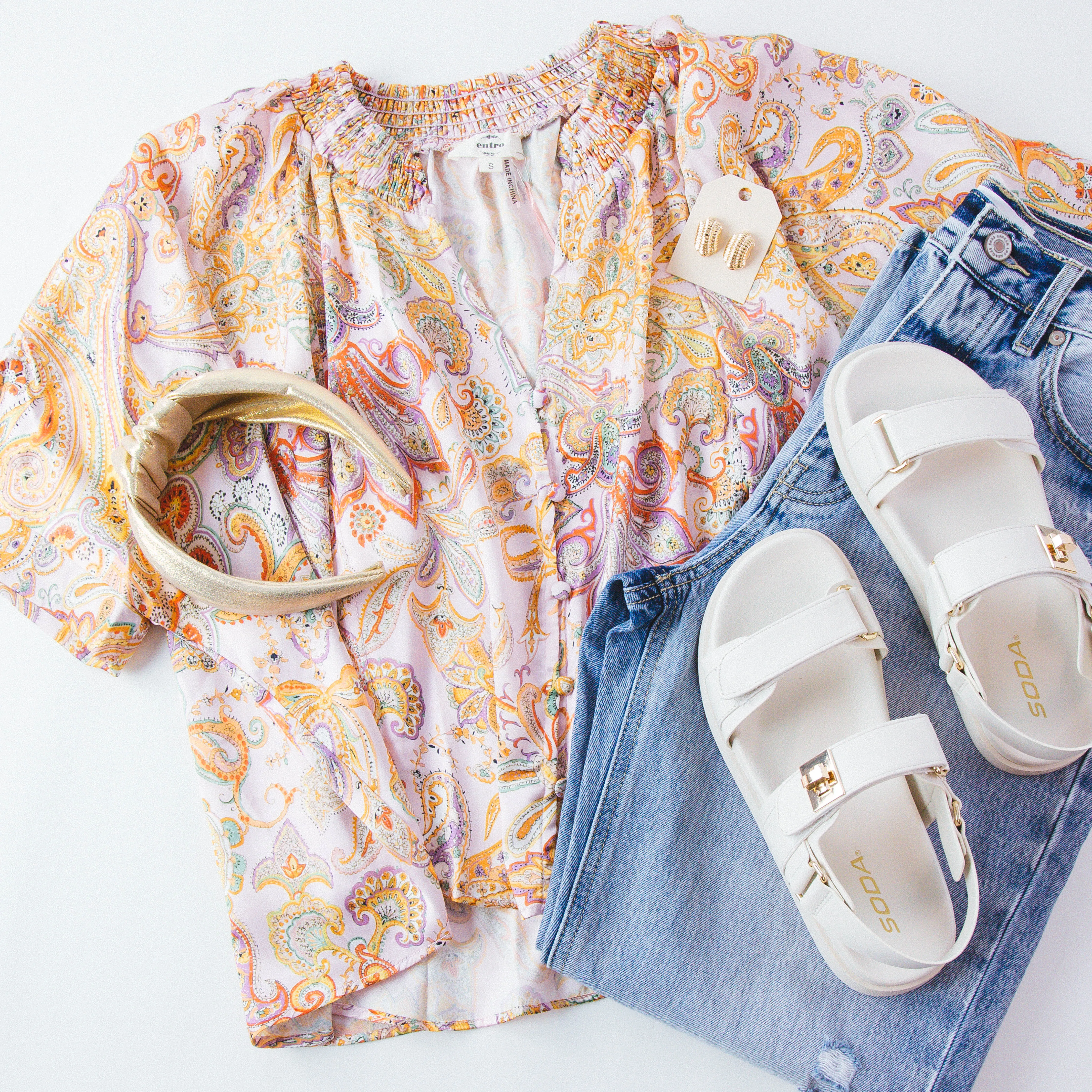 Allison Paisley Satin Blouse, Light Pink