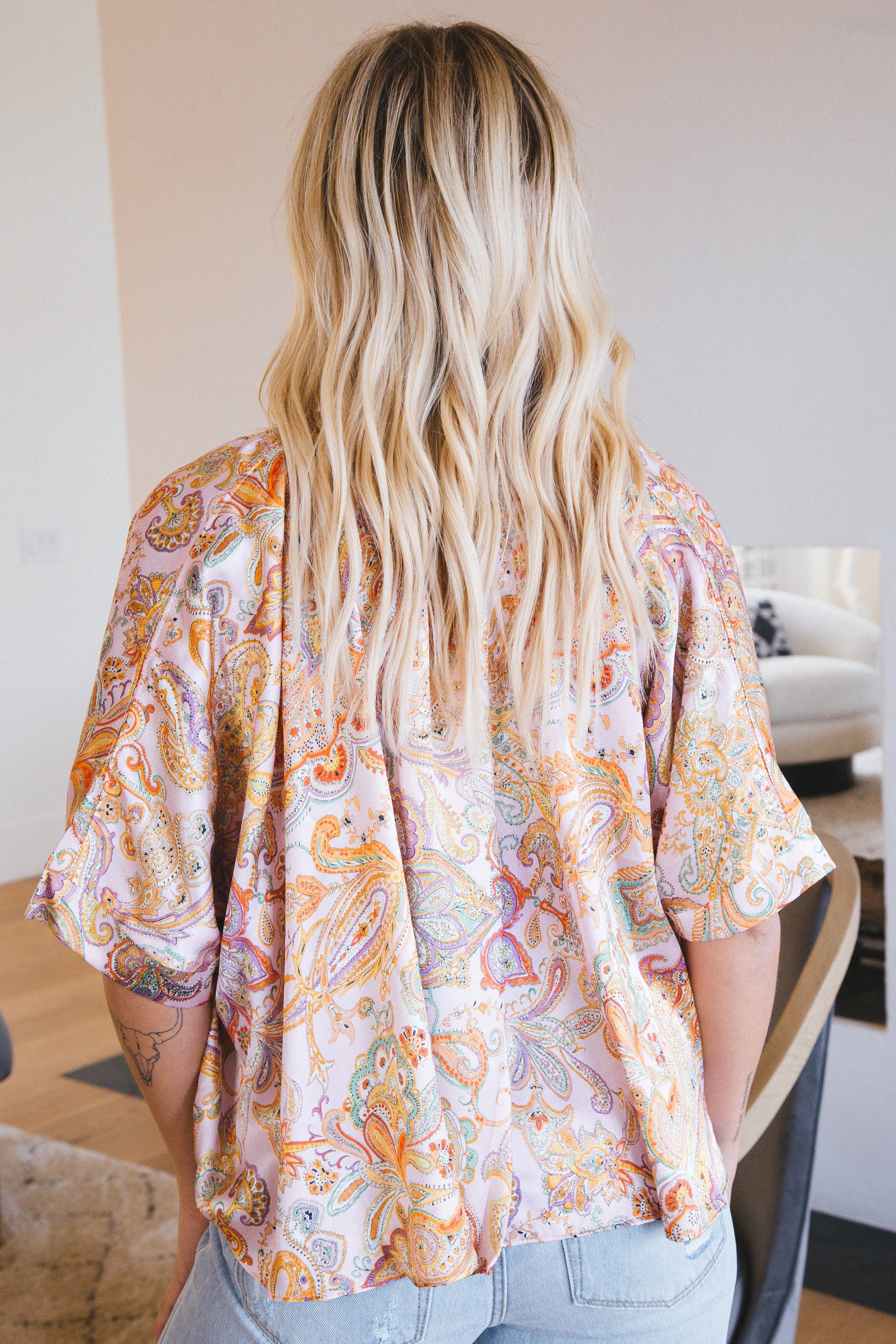 Allison Paisley Satin Blouse, Light Pink