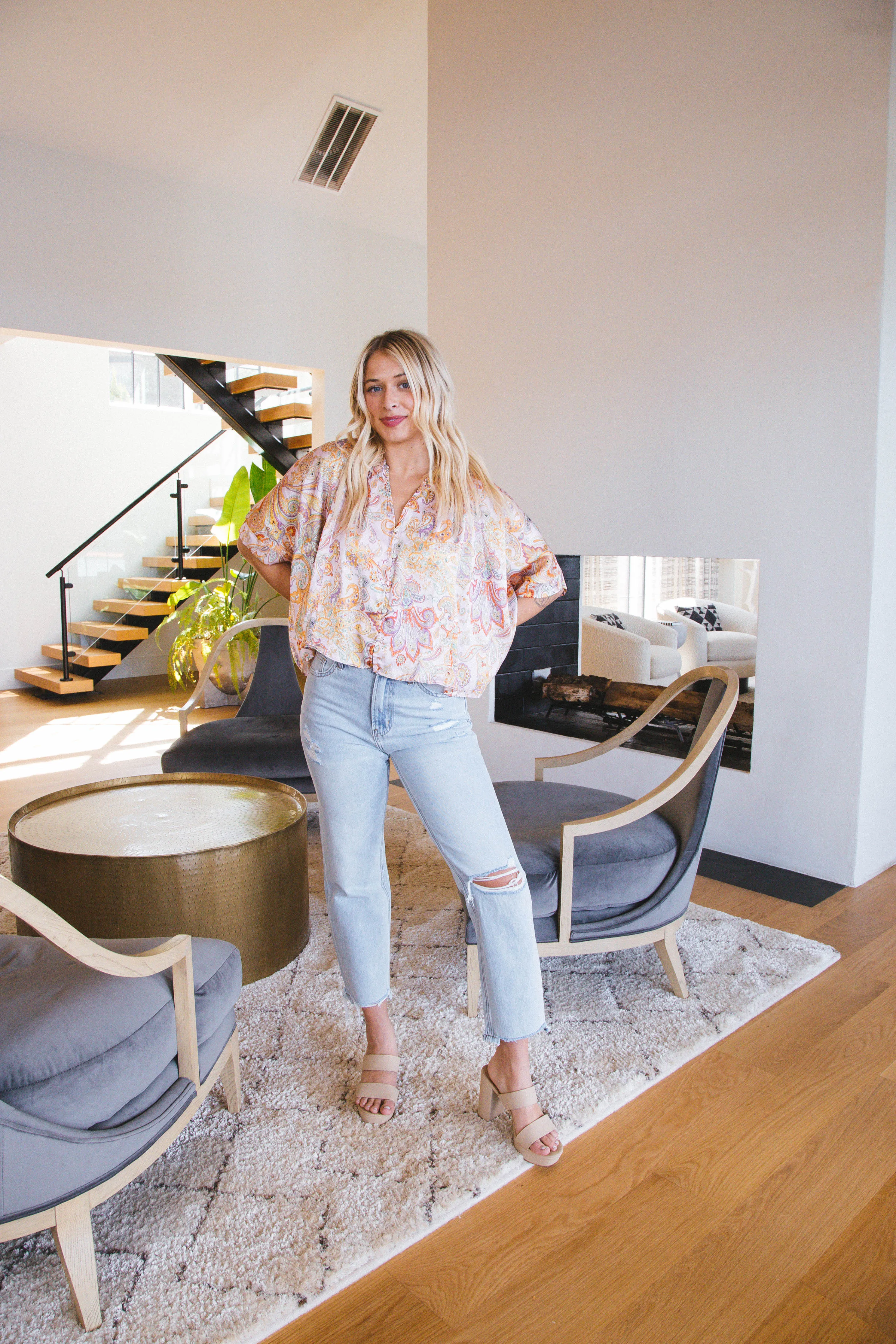 Allison Paisley Satin Blouse, Light Pink