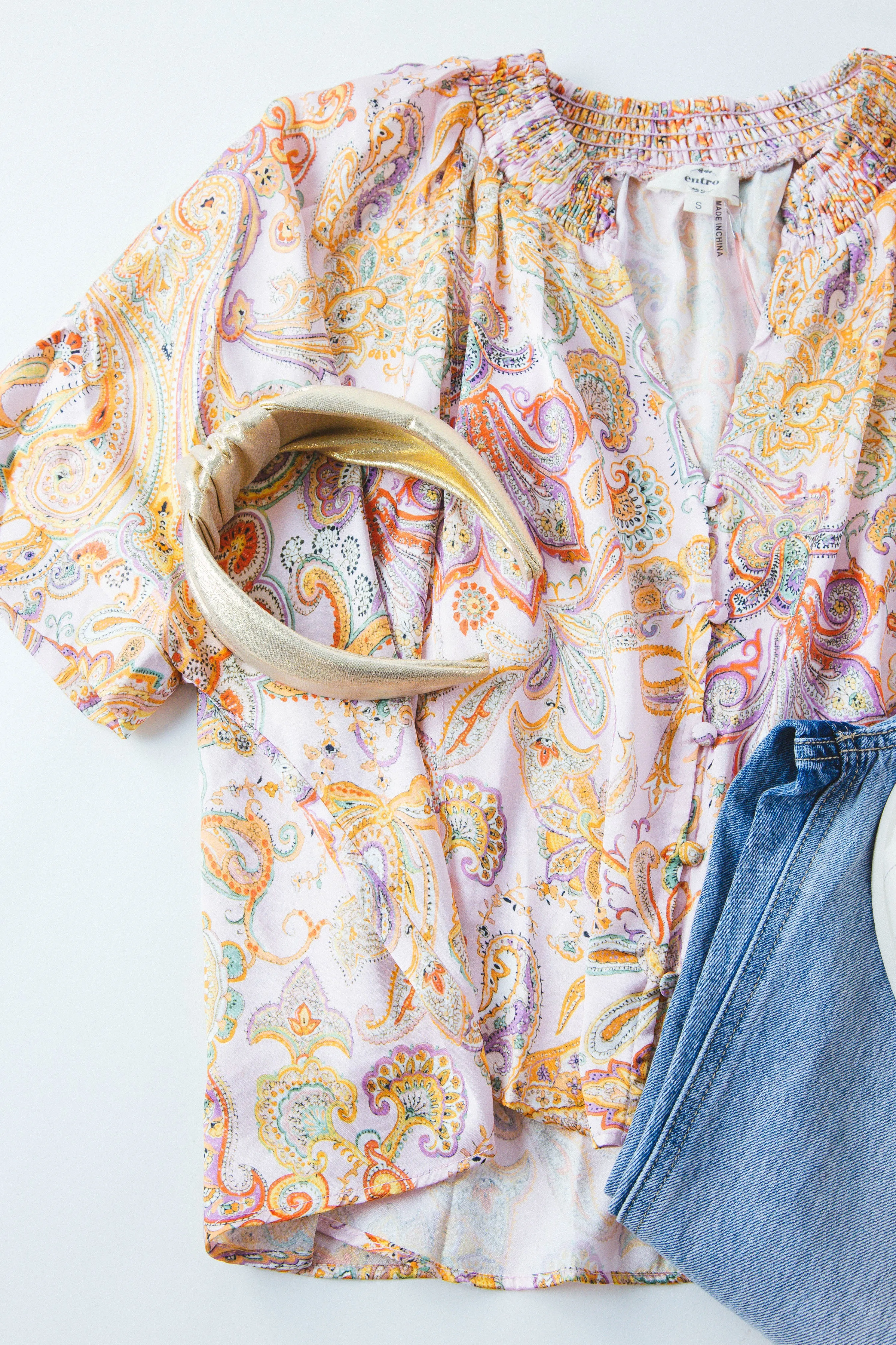 Allison Paisley Satin Blouse, Light Pink