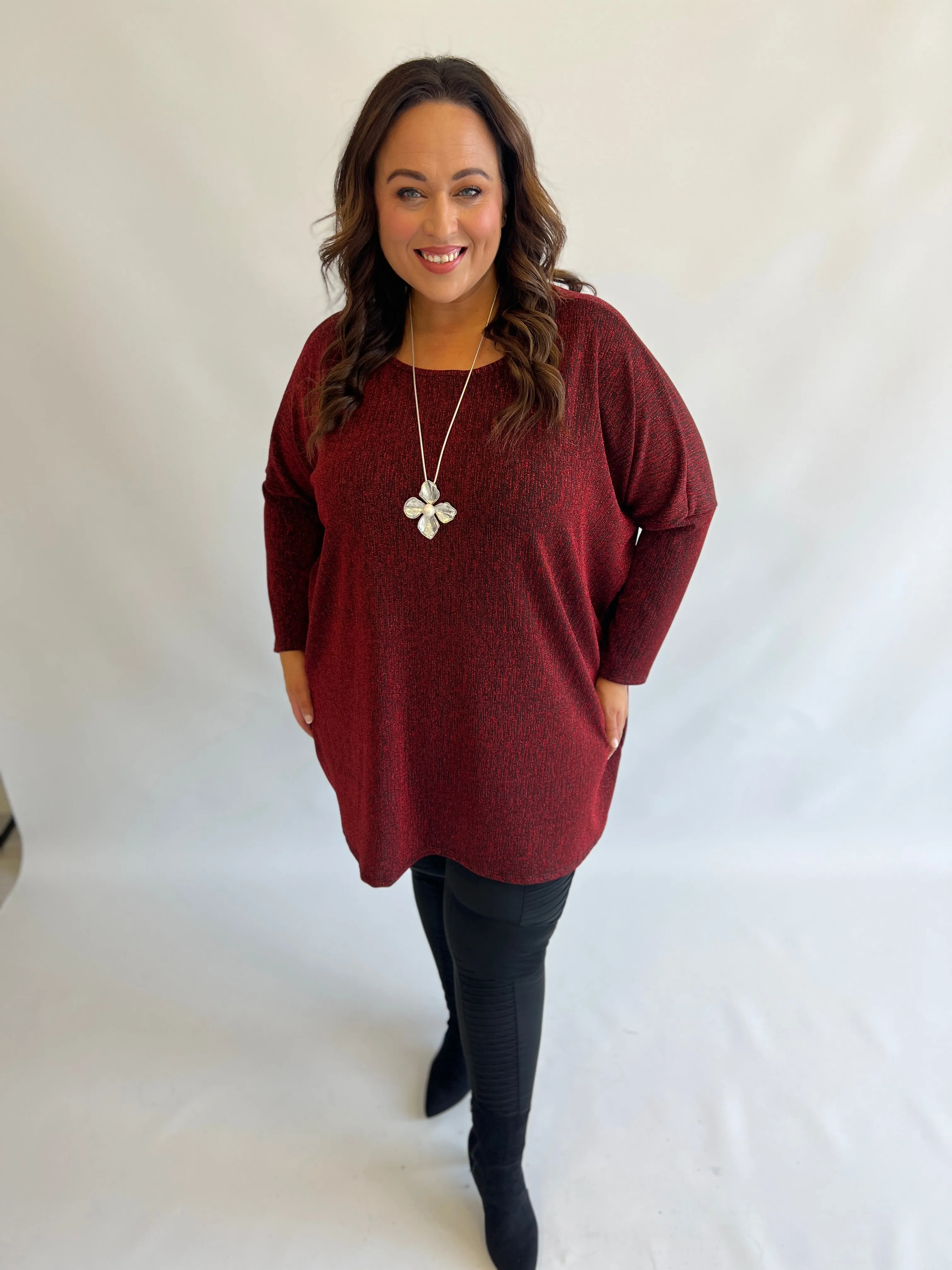 Amara Glitter Top in Red