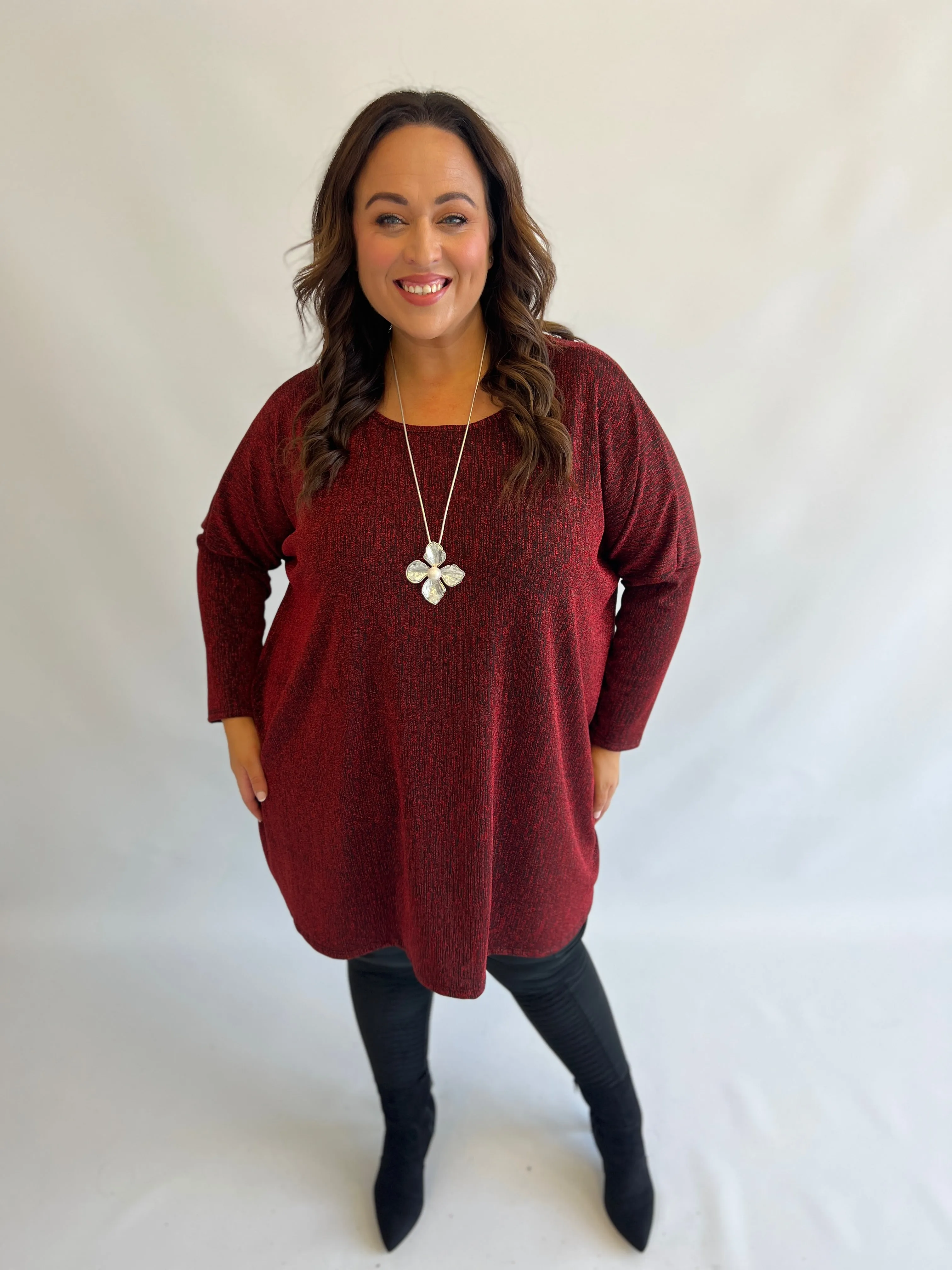 Amara Glitter Top in Red
