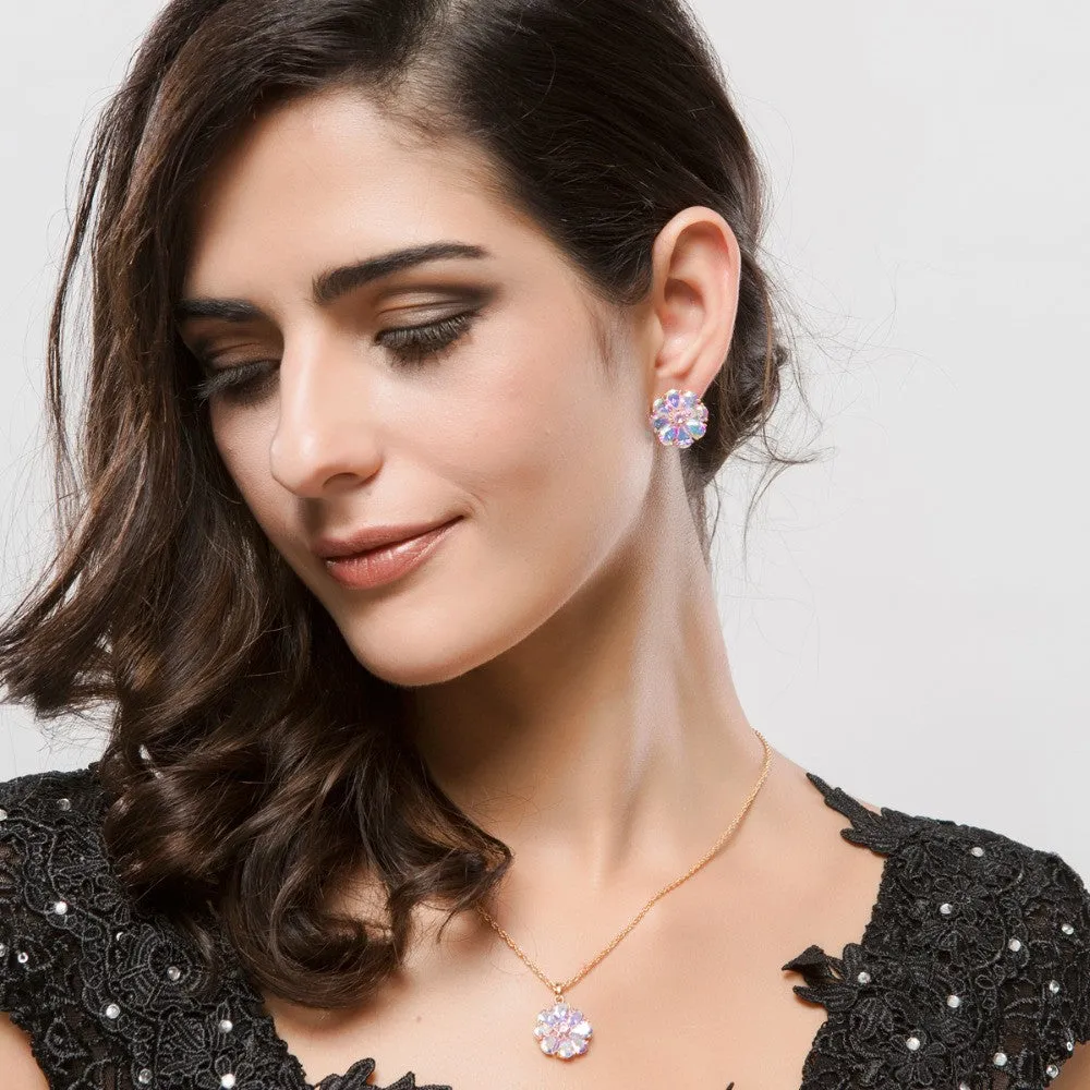 Brand New Arrival Shining Rainbow Flower Cubic Zircon Pendant Necklace for Women Girl's Jewelry Gift Champagne Gold Plated
