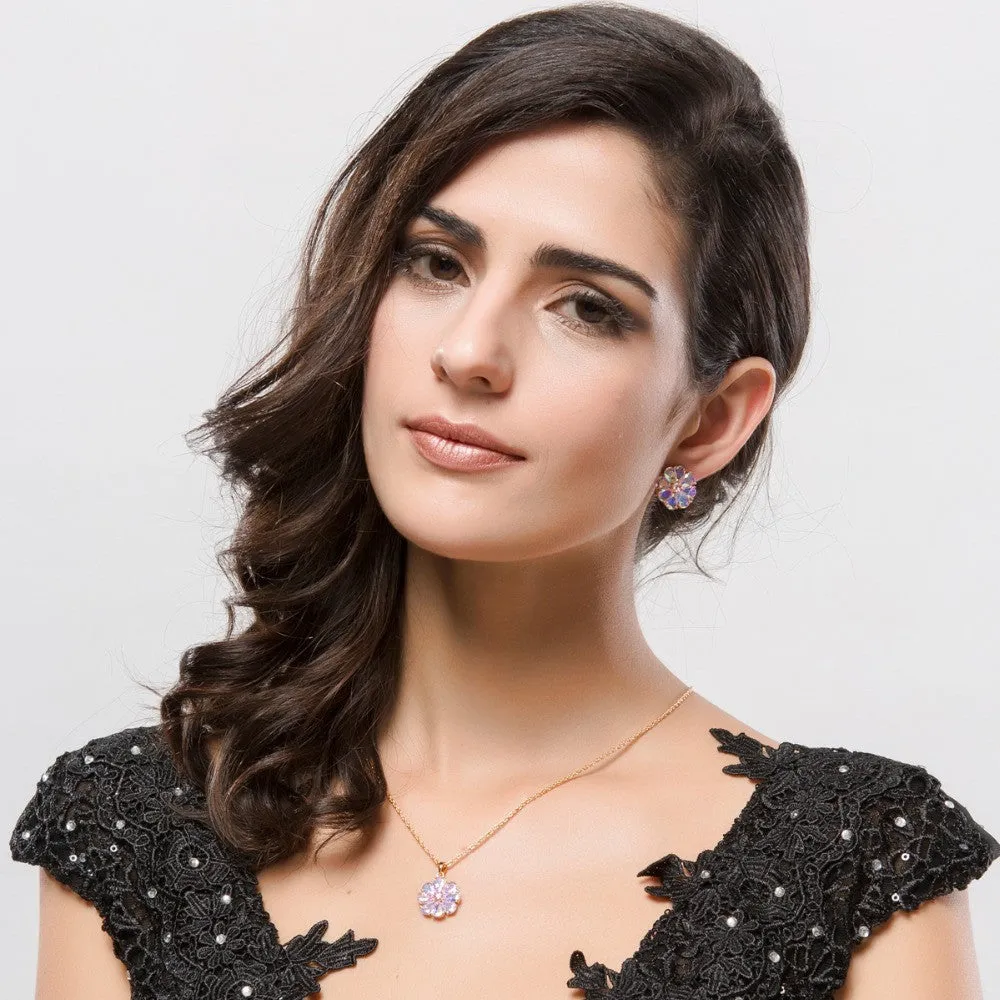 Brand New Arrival Shining Rainbow Flower Cubic Zircon Pendant Necklace for Women Girl's Jewelry Gift Champagne Gold Plated