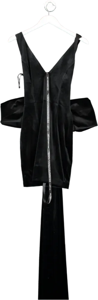 Club L Black Velvet Plunge Mini Dress With Oversized Bow UK 6