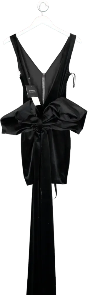 Club L Black Velvet Plunge Mini Dress With Oversized Bow UK 6