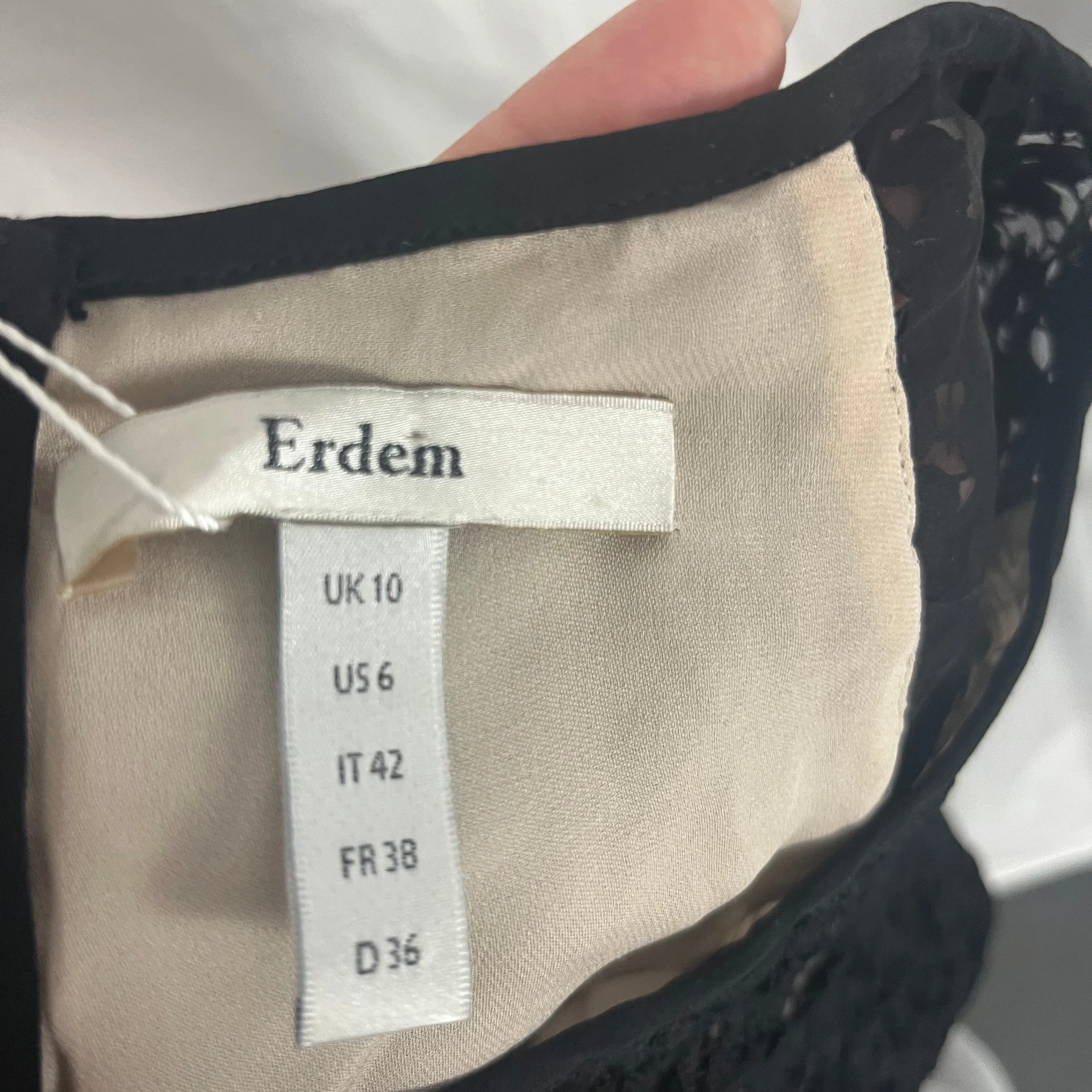 Erdem 1500 Black Floral Lace Midi Shift Dress S
