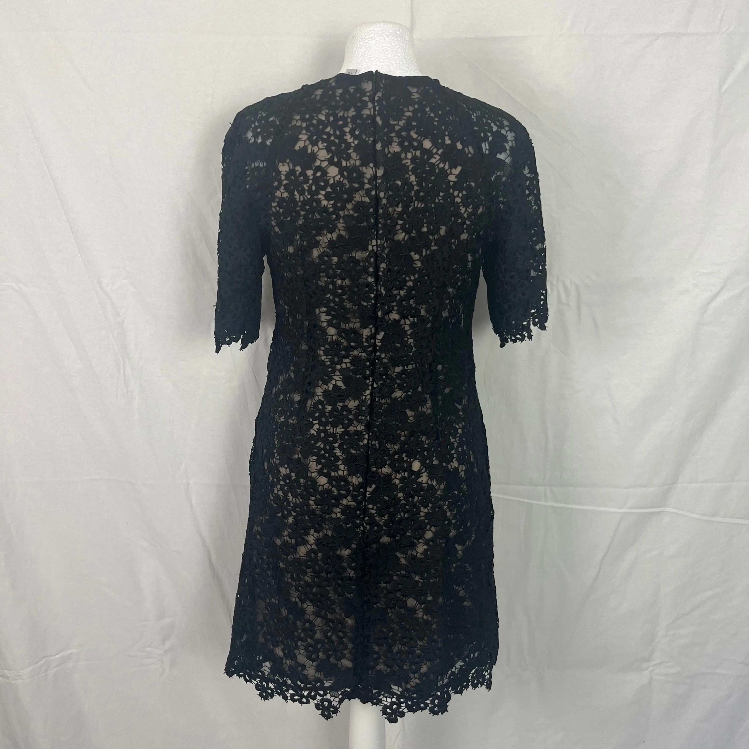 Erdem 1500 Black Floral Lace Midi Shift Dress S