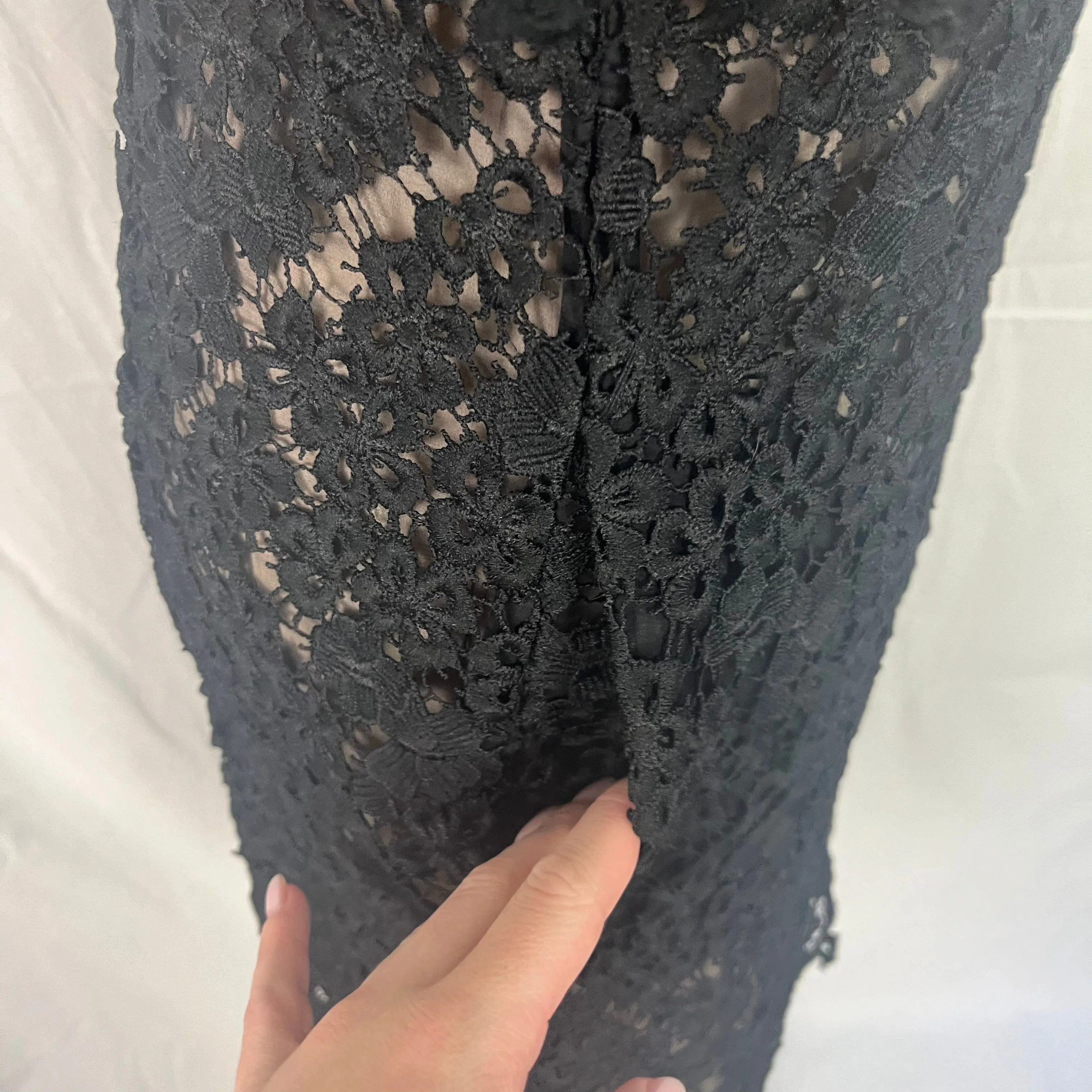Erdem 1500 Black Floral Lace Midi Shift Dress S