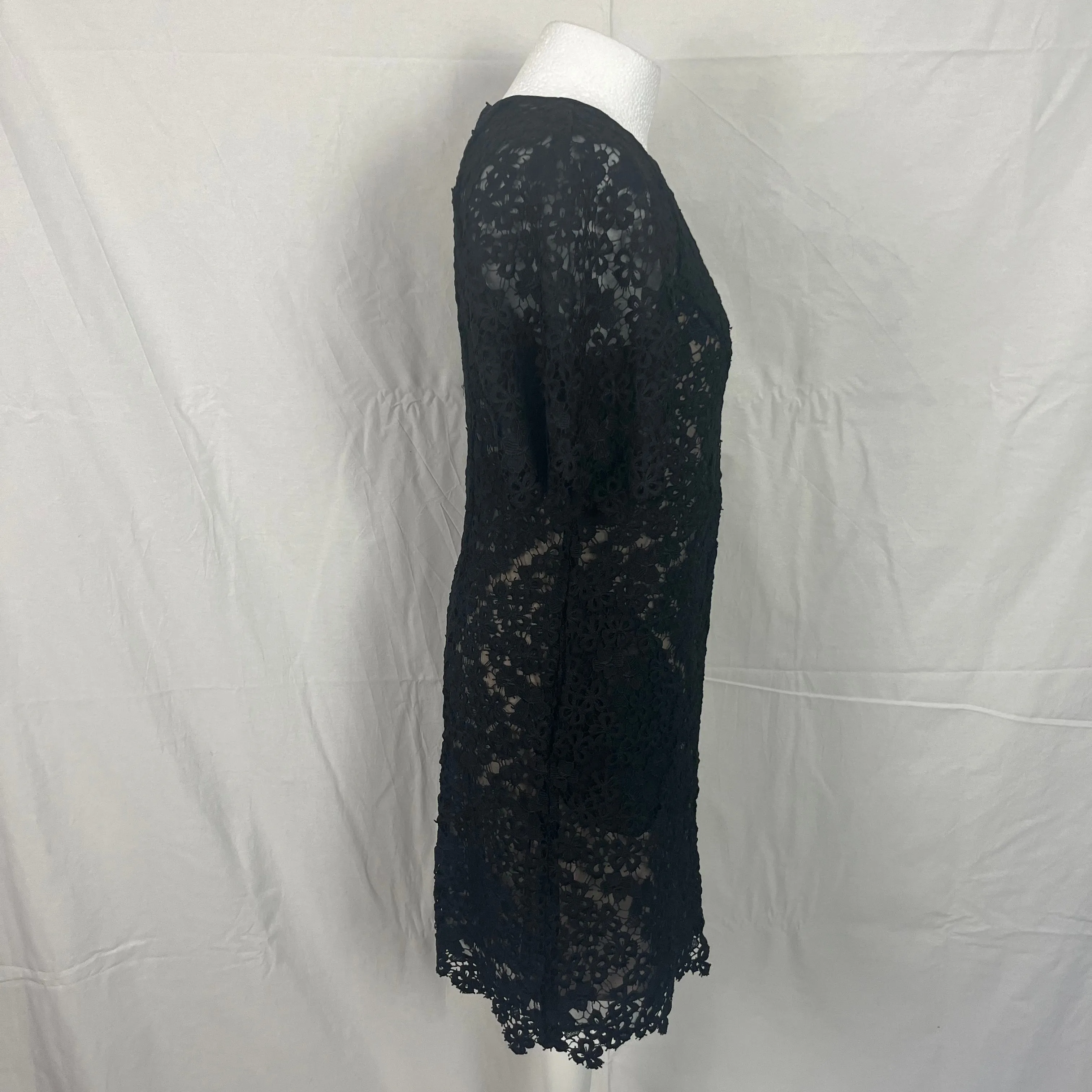 Erdem 1500 Black Floral Lace Midi Shift Dress S