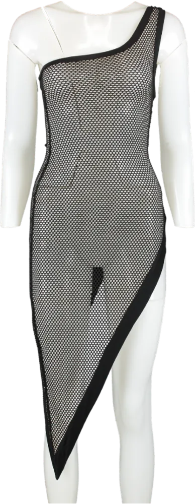 Fashion Nova Black Fishnet Midi Dress UK S
