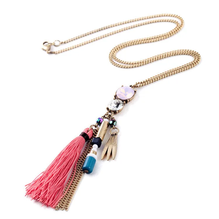 Fashion Tide Ethnic Style Rope Tassel Pendants Ms Long Boho Necklace