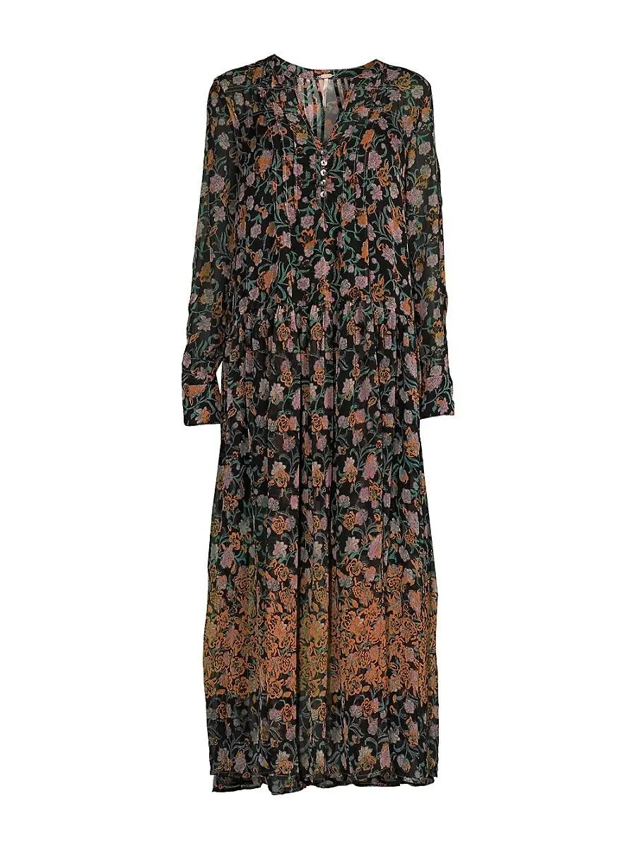 Free People Black See It Through lined floral Dress UK L
