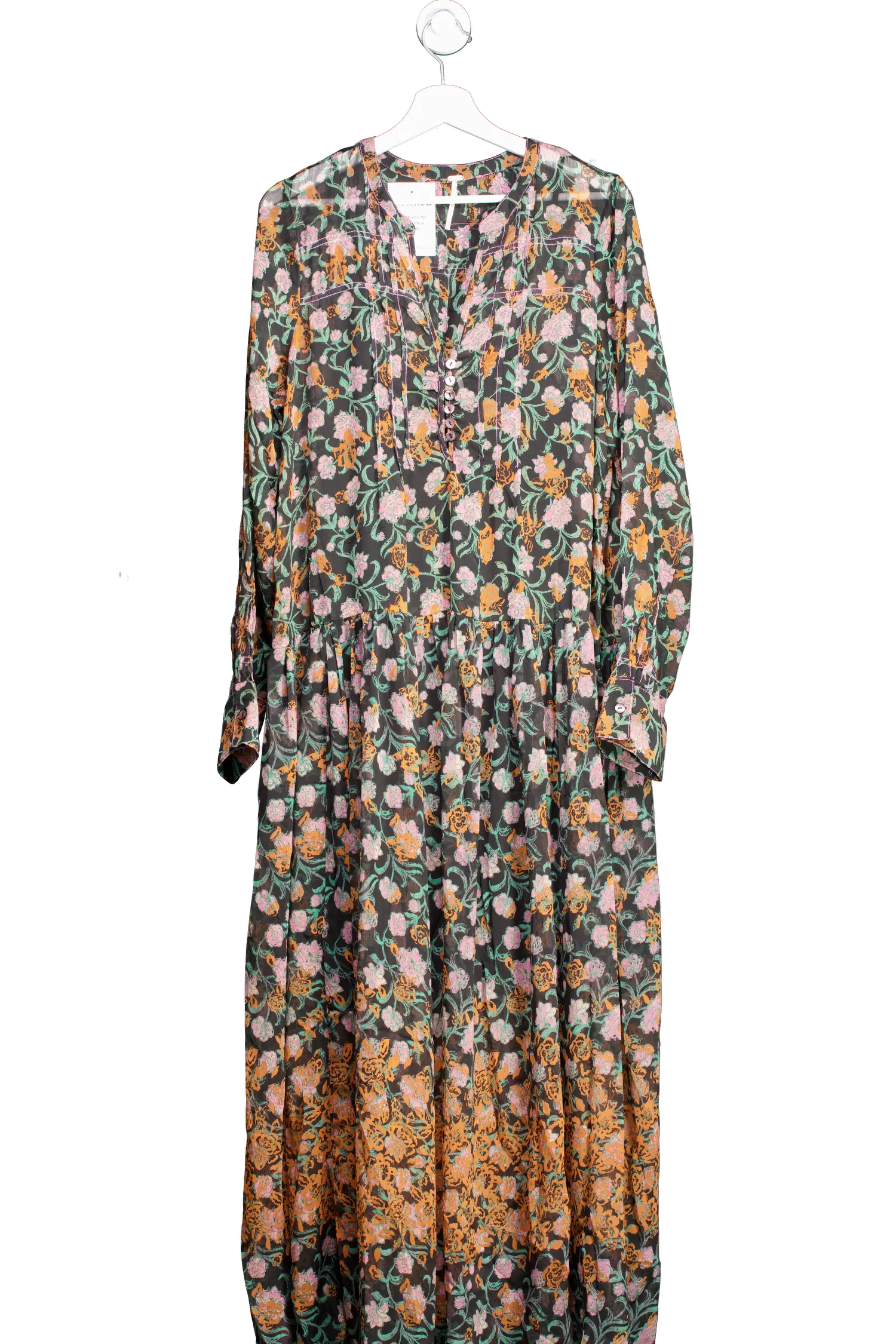 Free People Black See It Through lined floral Dress UK L