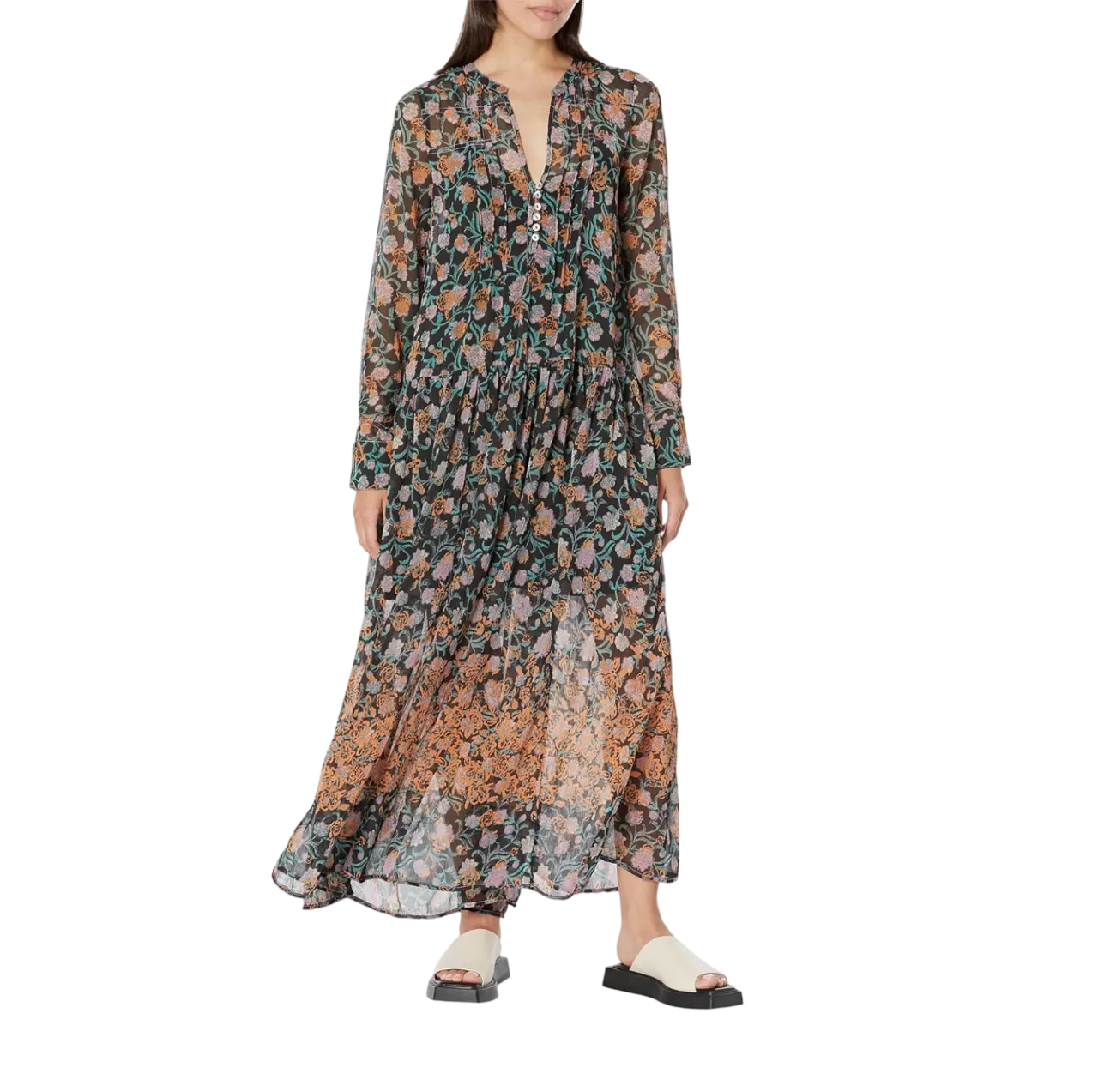 Free People Black See It Through lined floral Dress UK L