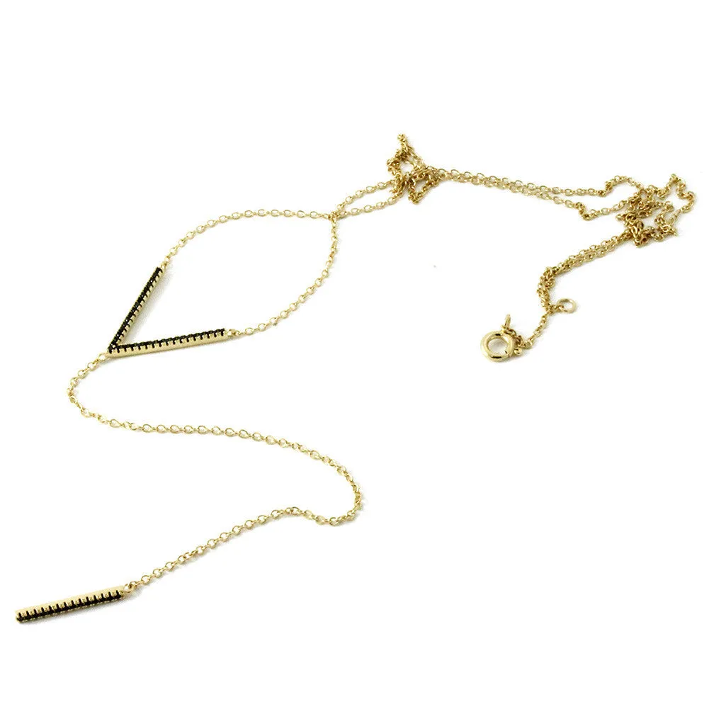 Gold-Dipped Black CZ Lariat Necklace
