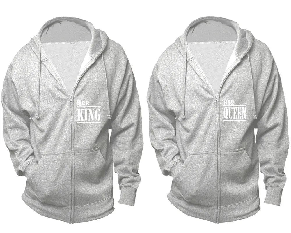 Her King His Queen Couple Matching Zip Up Hoodies