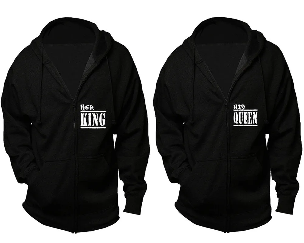 Her King His Queen Couple Matching Zip Up Hoodies