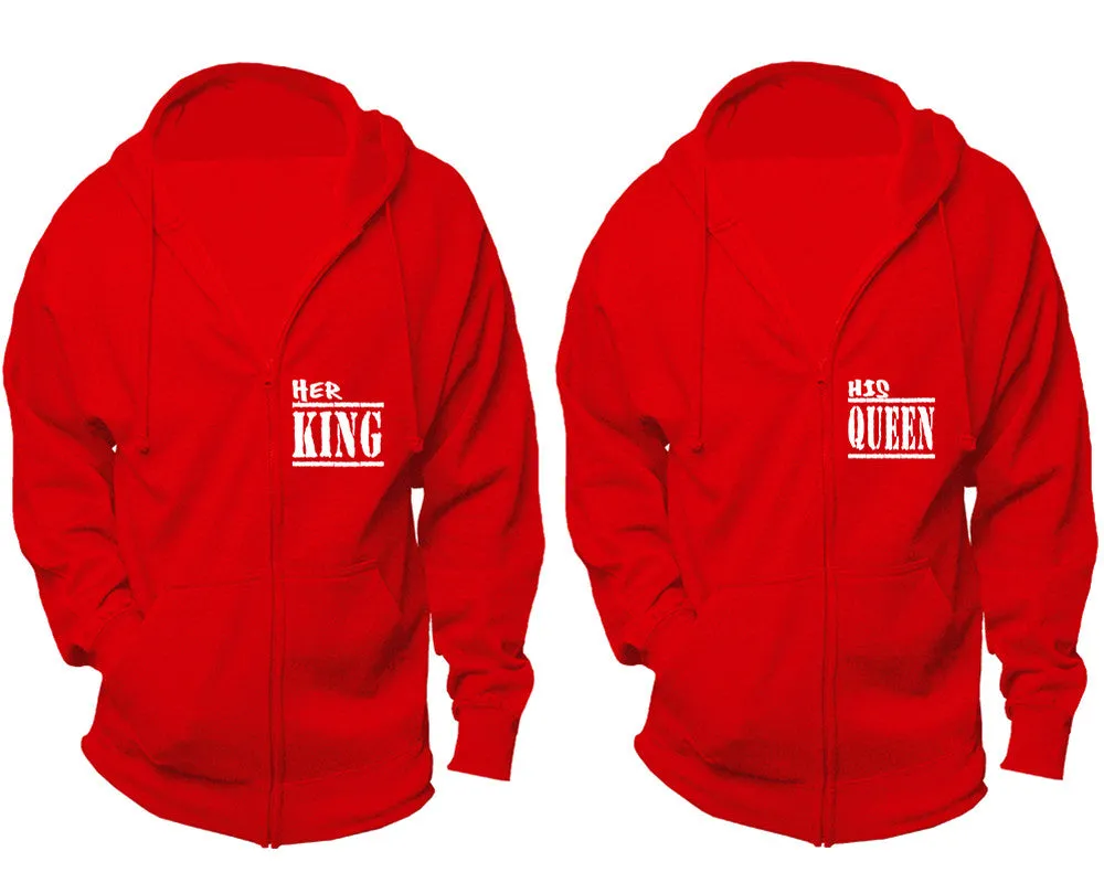 Her King His Queen Couple Matching Zip Up Hoodies