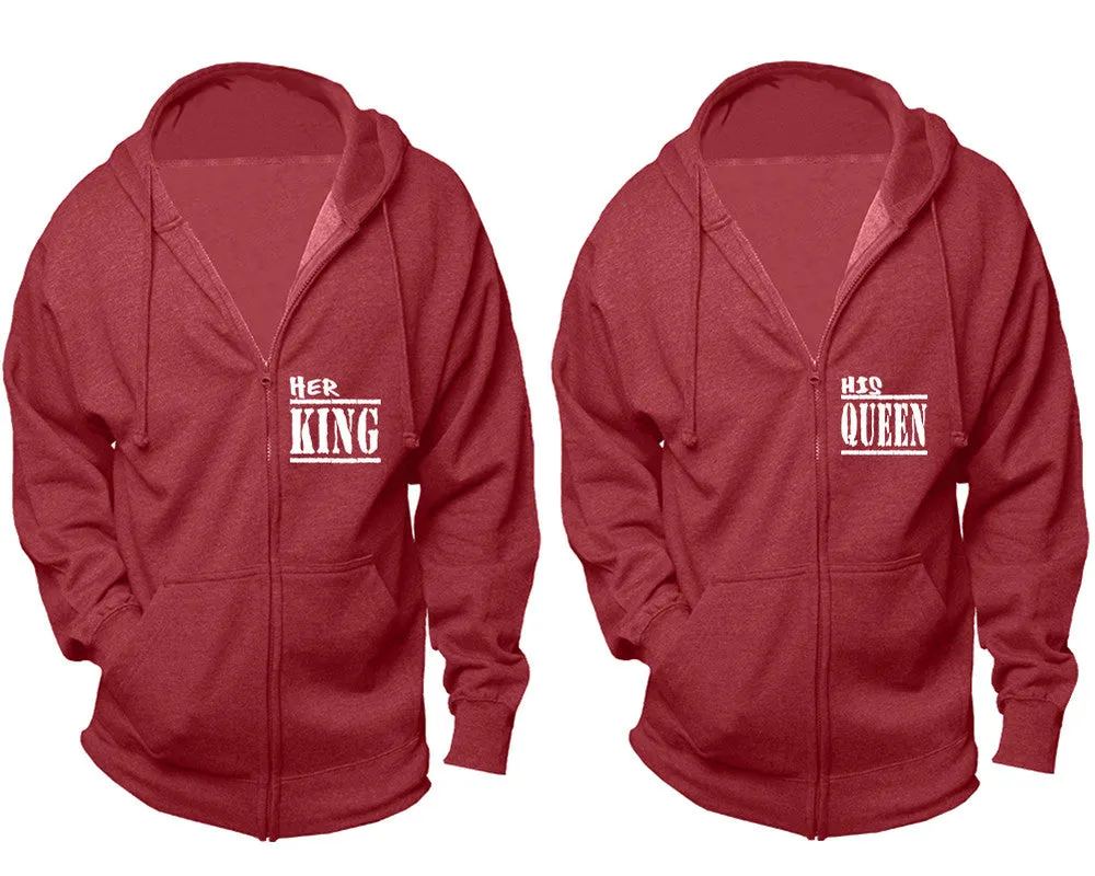Her King His Queen Couple Matching Zip Up Hoodies