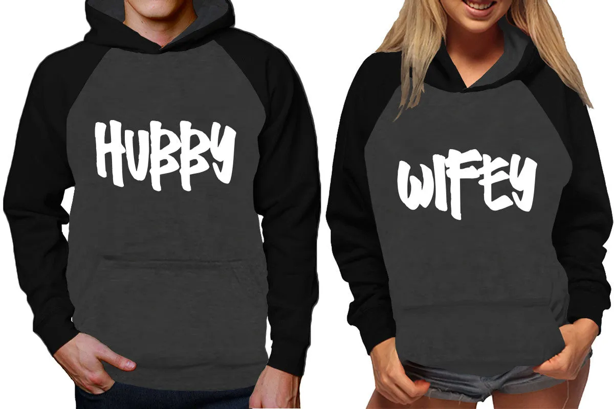 Hubby Wifey Couple Matching Hoodies, Matching Contrast Raglan Hoodies