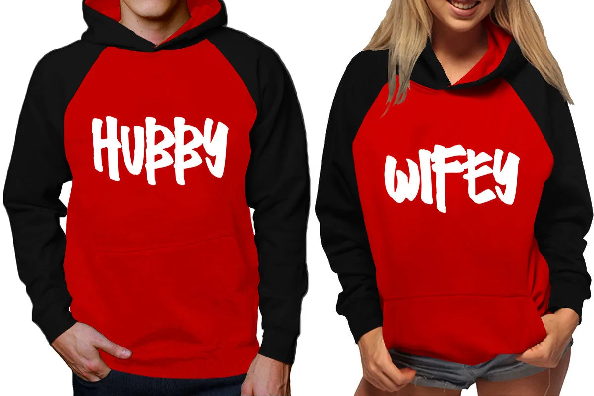 Hubby Wifey Couple Matching Hoodies, Matching Contrast Raglan Hoodies