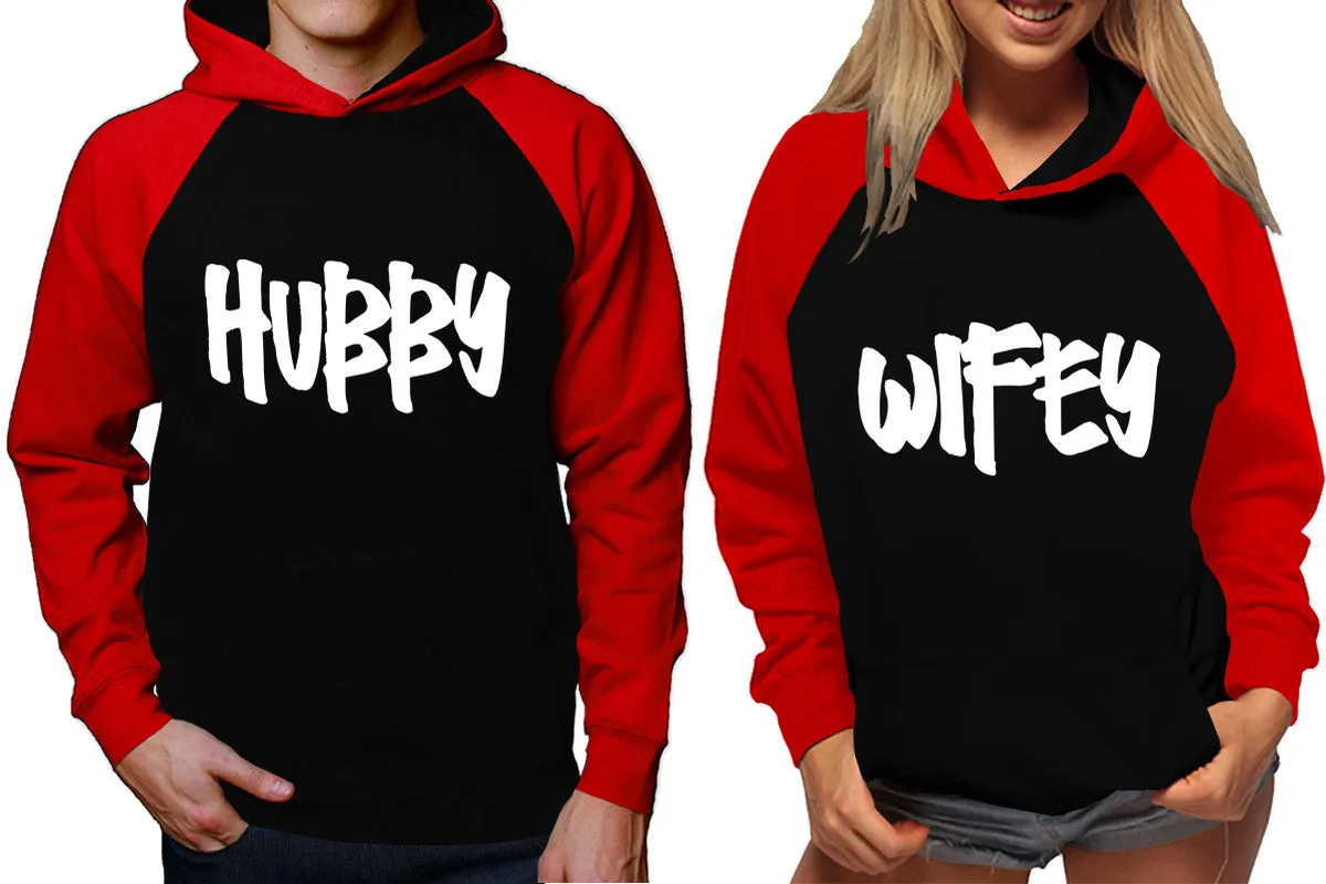 Hubby Wifey Couple Matching Hoodies, Matching Contrast Raglan Hoodies