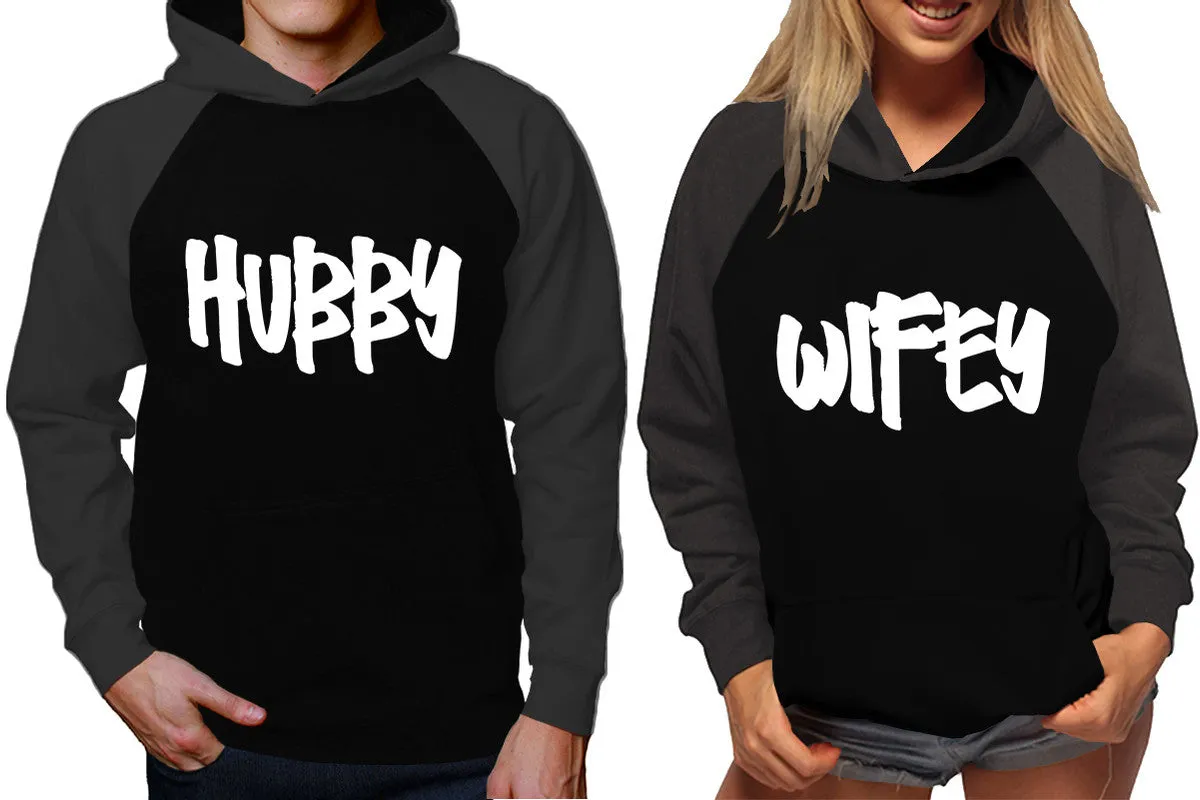 Hubby Wifey Couple Matching Hoodies, Matching Contrast Raglan Hoodies