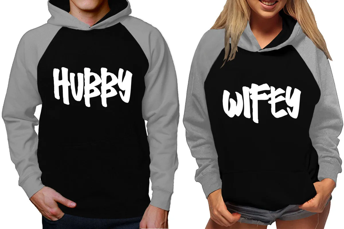Hubby Wifey Couple Matching Hoodies, Matching Contrast Raglan Hoodies
