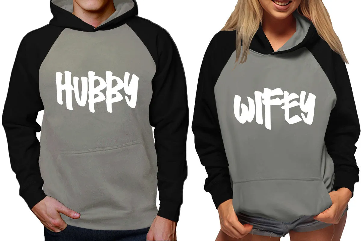 Hubby Wifey Couple Matching Hoodies, Matching Contrast Raglan Hoodies