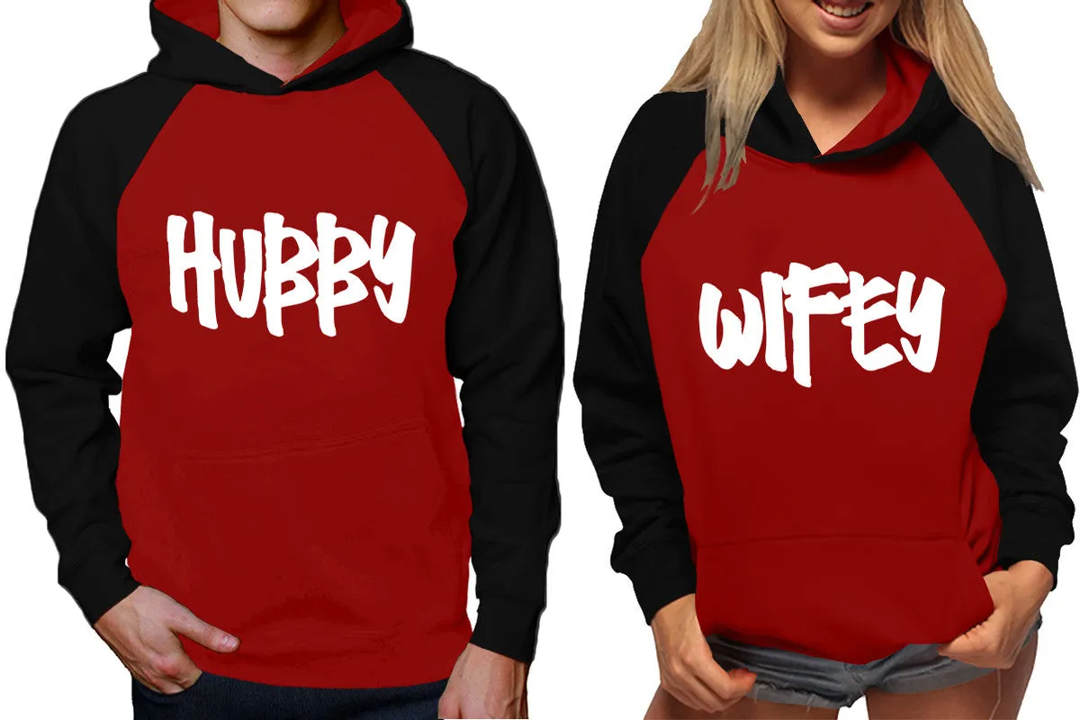 Hubby Wifey Couple Matching Hoodies, Matching Contrast Raglan Hoodies