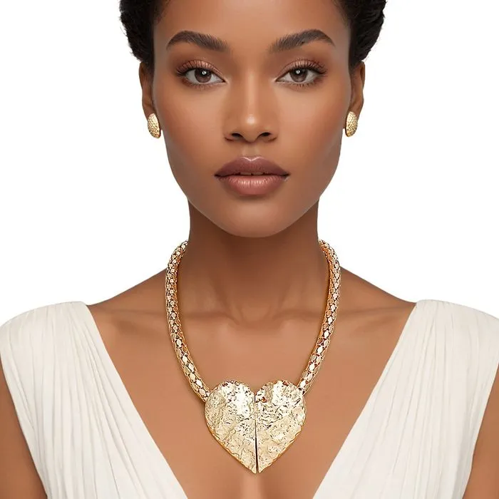 Magnetic Hammered Heart Chain Necklace