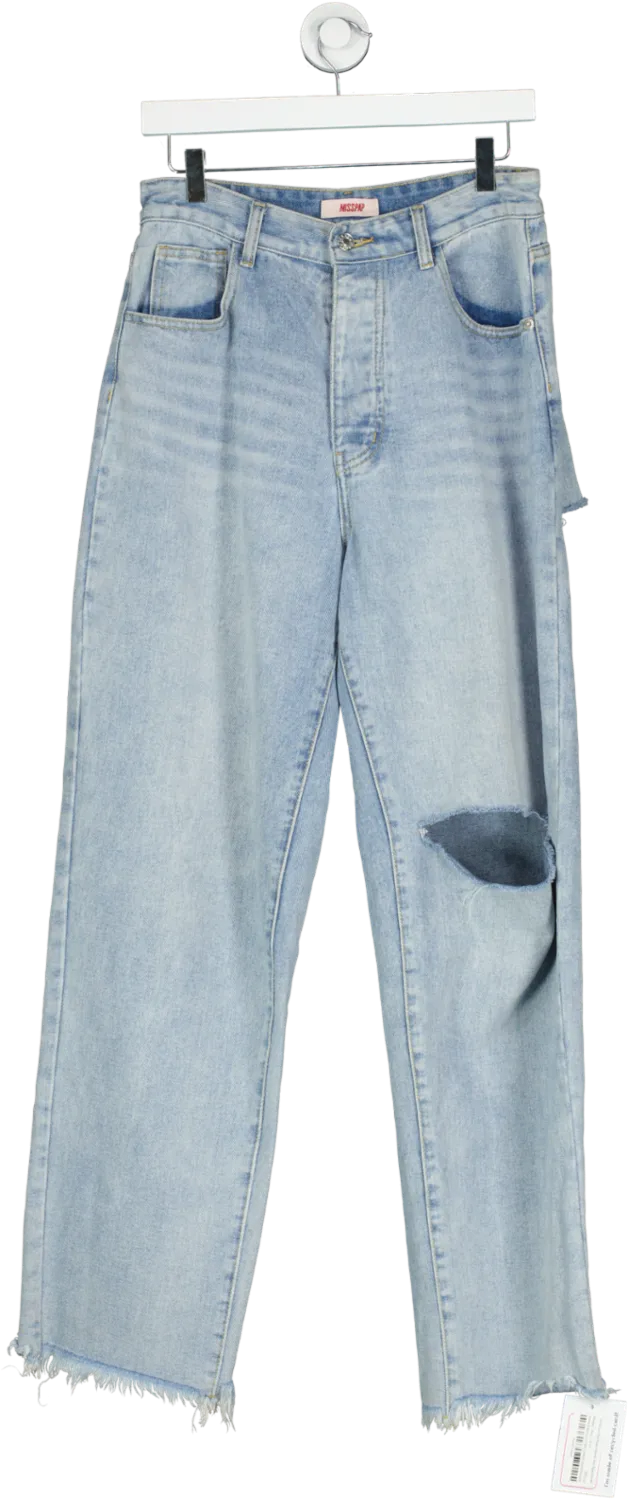 Misspap Blue Denim Low Rise Baggy Relaxed Jean Ripped Knee UK 10