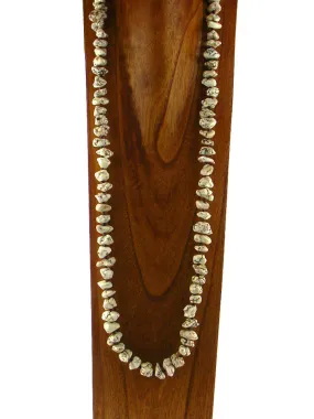 NKS180511-02  40" L  WHITE TQ BIG CHIPS WITH SEED BEADS NECKLACE