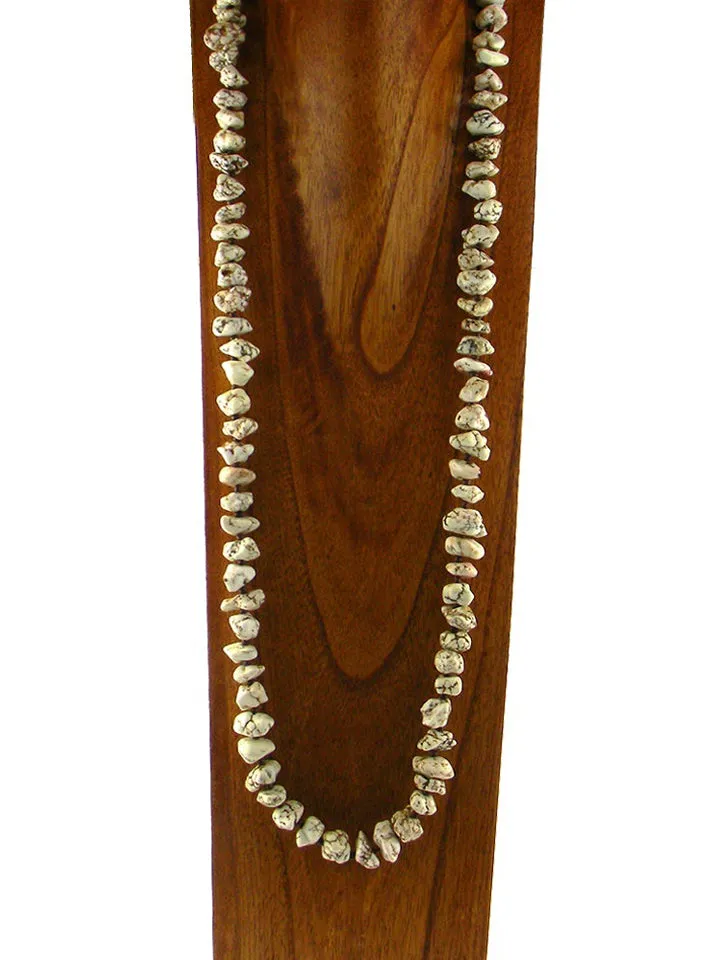 NKS180511-02  40" L  WHITE TQ BIG CHIPS WITH SEED BEADS NECKLACE