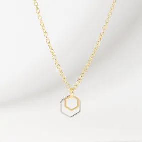 "Le Contour" Mini Hexagon Silver and Gold Mixed Metal Necklace