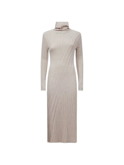 REISS Beige Cashmere Blend Cady Fitted Knitted Midi Dress UK XS