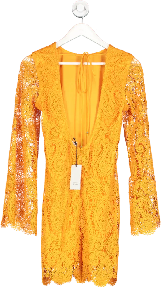 River Island Orange Paisley Lace Artisan Dress UK 10