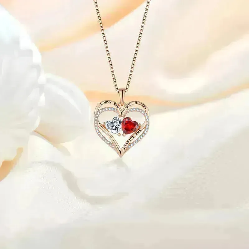 S925 Silver Double Love Necklace With Rhinestones Fashion Personality Heart-shaped Necklace Valentine's Day Gift