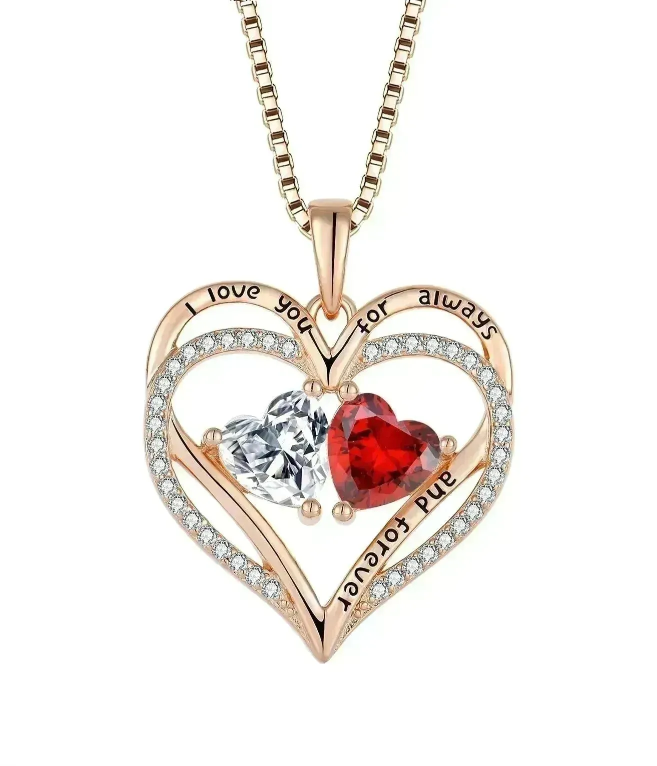 S925 Silver Double Love Necklace With Rhinestones Fashion Personality Heart-shaped Necklace Valentine's Day Gift