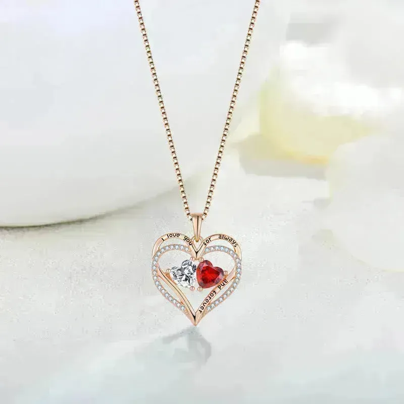 S925 Silver Double Love Necklace With Rhinestones Fashion Personality Heart-shaped Necklace Valentine's Day Gift