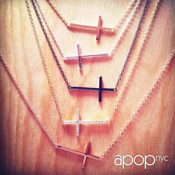 Sterling Silver Horizontal Cross Necklace 16 inch