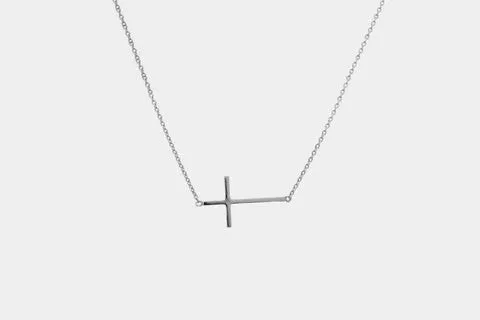 Sterling Silver Horizontal Cross Necklace 16 inch