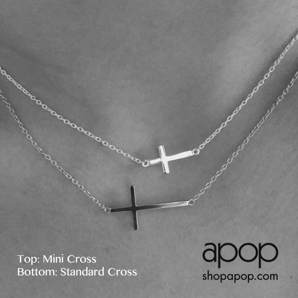 Sterling Silver Horizontal Cross Necklace 16 inch