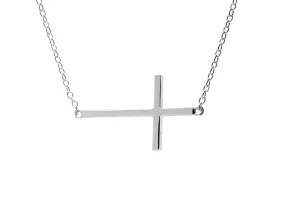 Sterling Silver Horizontal Cross Necklace 16 inch