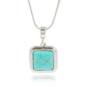 Vintage Square Necklaces & Pendants Fashion Silver Color Turquoise Statement Chain Necklace for Women Summer Style Fine Jewelry