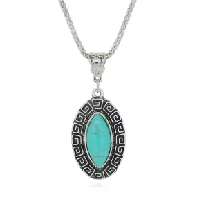 Vintage Tibetan Silver Color Jewelry Fashion Turquoise Collares Summer Style Statement Chain Necklace for Women
