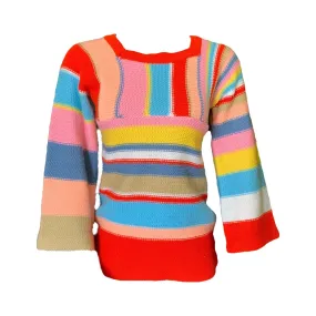 Vintage Womens Sweater with Bright Color Blocking by Ventura. Red Yellow Blue and Pink.